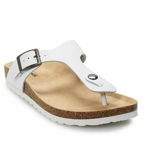 Leather Footbed White Slide Sandals